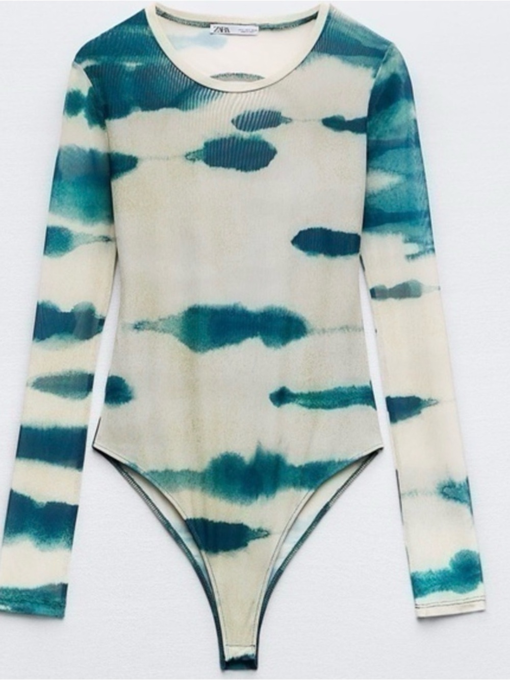 Zara Teal and Cream Tie-Dye Long Sleeve Bodysuit